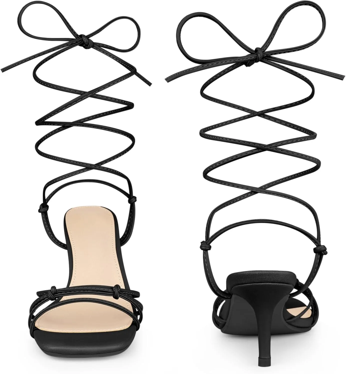 Perphy Strappy Kitten Heel Lace Up Square Toe Strappy Heels Sandals for Women