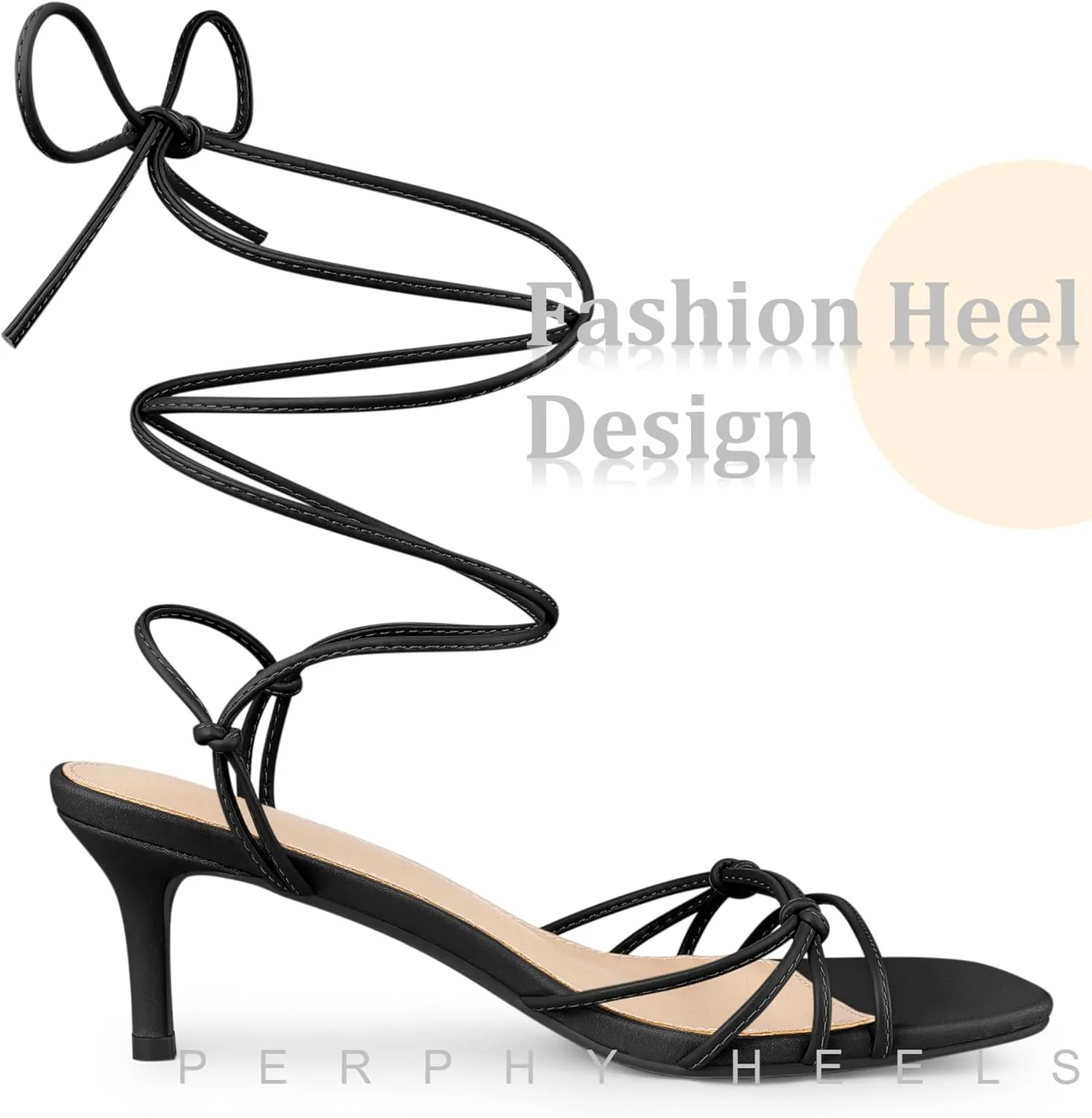 Perphy Strappy Kitten Heel Lace Up Square Toe Strappy Heels Sandals for Women