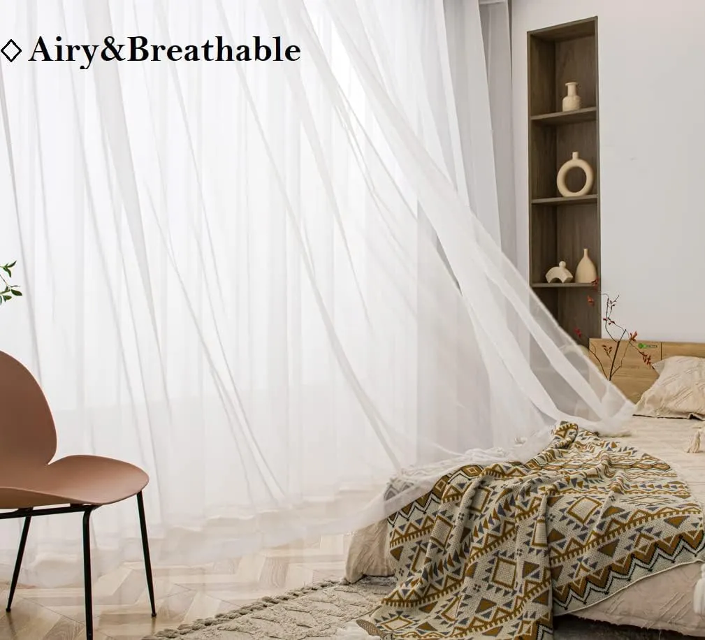 PI Beige Sheer Curtains 84 Inches Length with Grommet,Voile Light Filtering Window Draperies for Living Room/Bedroom 2 Panels (W52 X L84, Beige)