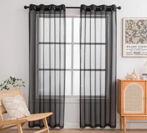 PI Black Sheer Curtains 84 Inches Long with Grommet,Hazy Voile Textured,Modern Window Treatment for Living Room/Bedroom 2 Panels (W52 X L84, Black)