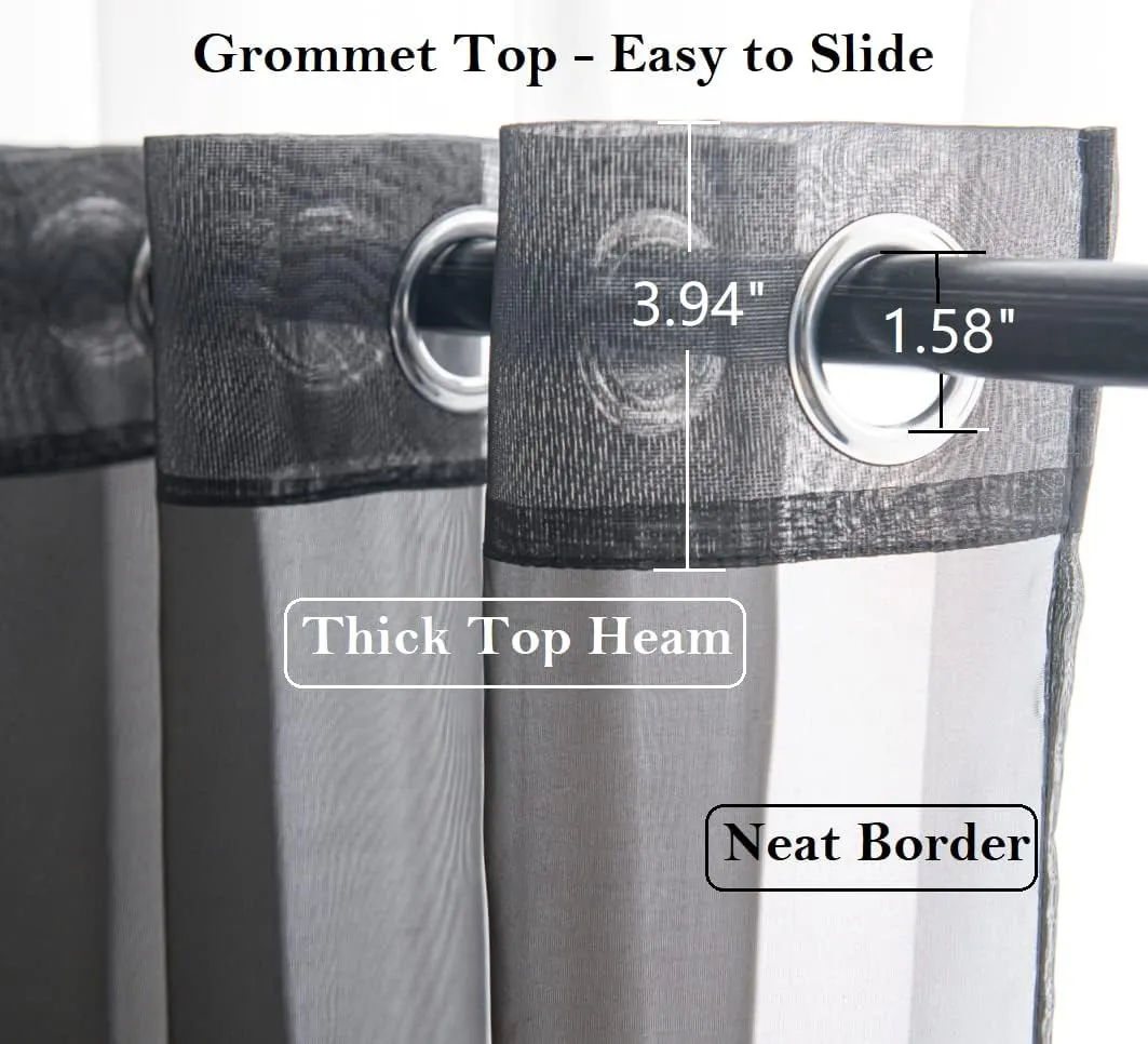 PI Black Sheer Curtains 84 Inches Long with Grommet,Hazy Voile Textured,Modern Window Treatment for Living Room/Bedroom 2 Panels (W52 X L84, Black)