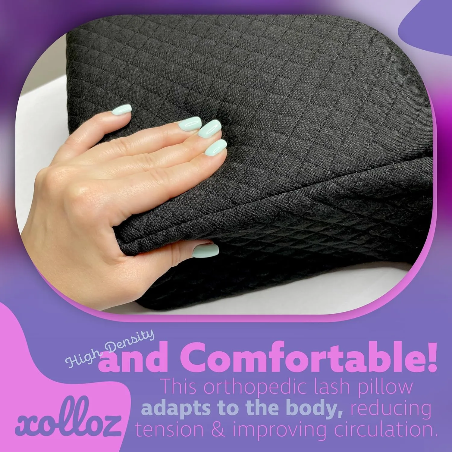 Pillow for Eyelash Extensions - Curved Memory Foam Lash Bed Pillow with Neck and Back Support, Perfect Pillow for Eyelash Extensions, Two Pockets for Tools On The Sides of Pillow (Black)