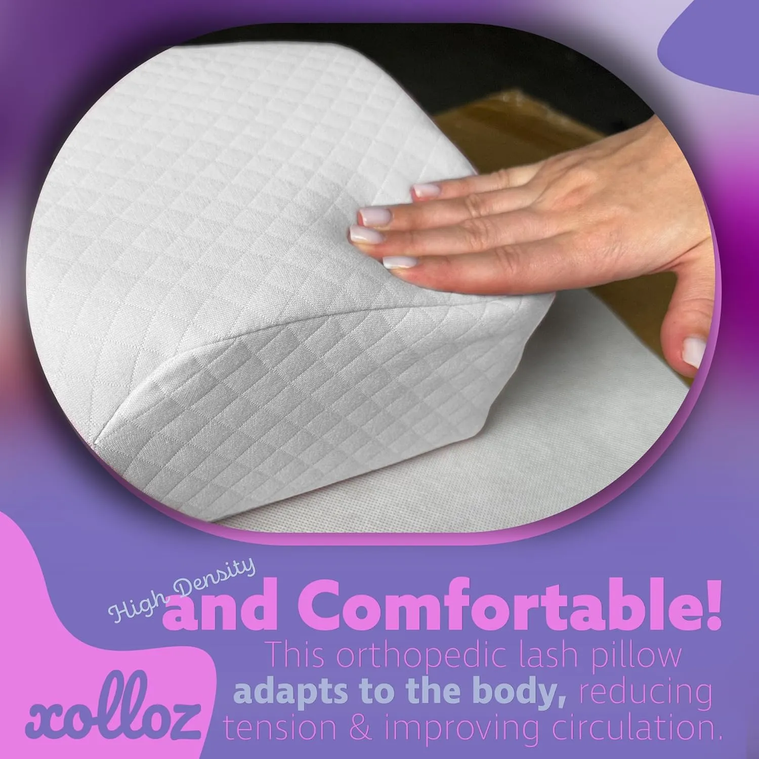 Pillow for Eyelash Extensions - Curved Memory Foam Lash Bed Pillow with Neck and Back Support, Perfect Pillow for Eyelash Extensions, Two Pockets for Tools On The Sides of Pillow (White)