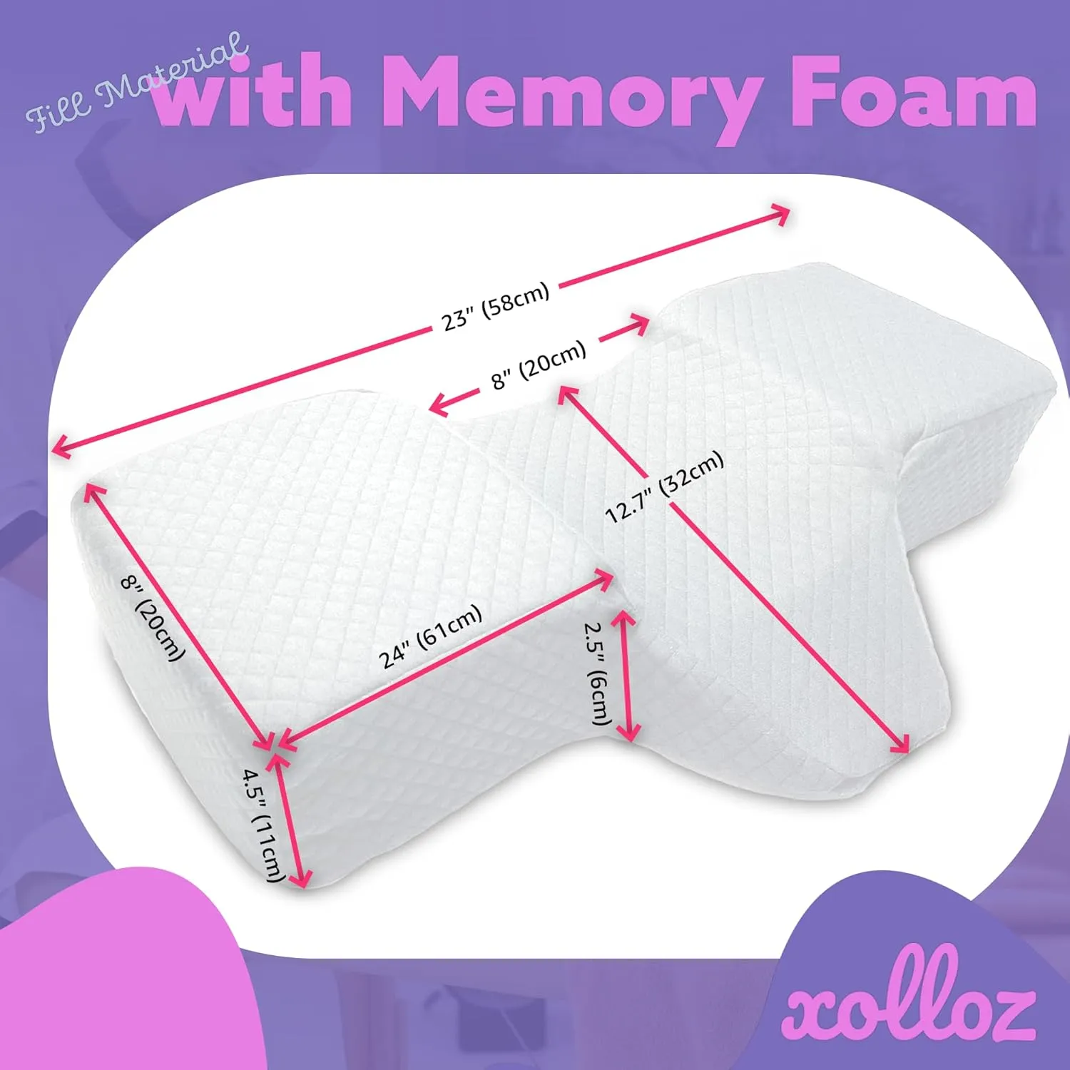 Pillow for Eyelash Extensions - Curved Memory Foam Lash Bed Pillow with Neck and Back Support, Perfect Pillow for Eyelash Extensions, Two Pockets for Tools On The Sides of Pillow (White)
