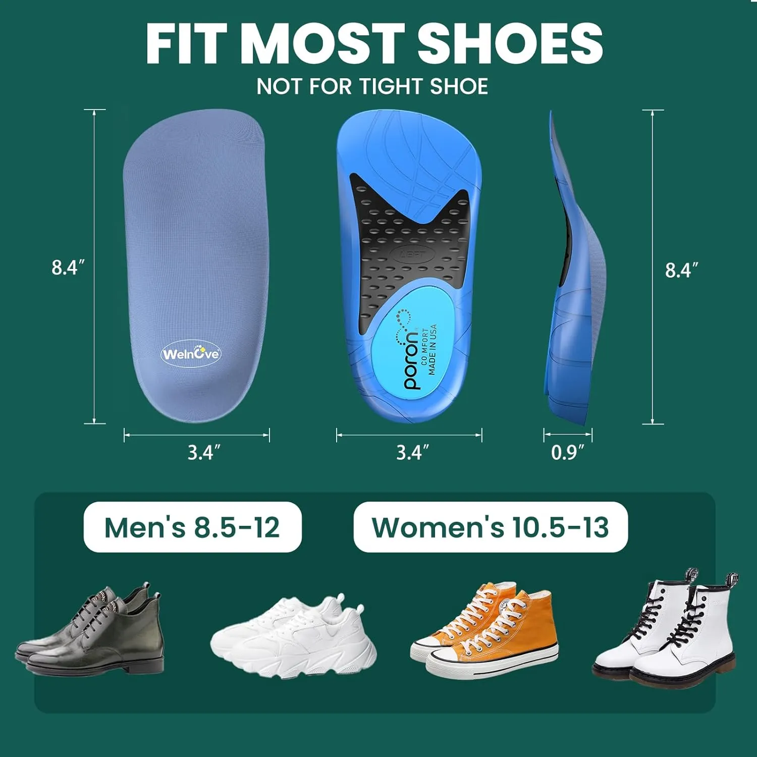 Plantar Fasciitis Heel Insert for Women - Welnove Heel Cup for Heel Pain Relief Heel Cushion Inserts with Flexible Arch Support for Flat Feel Heel Spur Relief,Women 6-10 Men 5-8