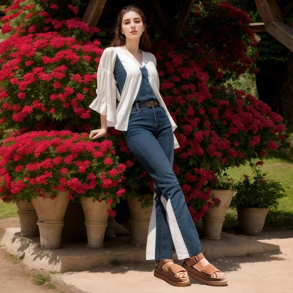 Platform Sandals Women Summer Comfortable Non-Slip Adjustable Double Strap Sandals