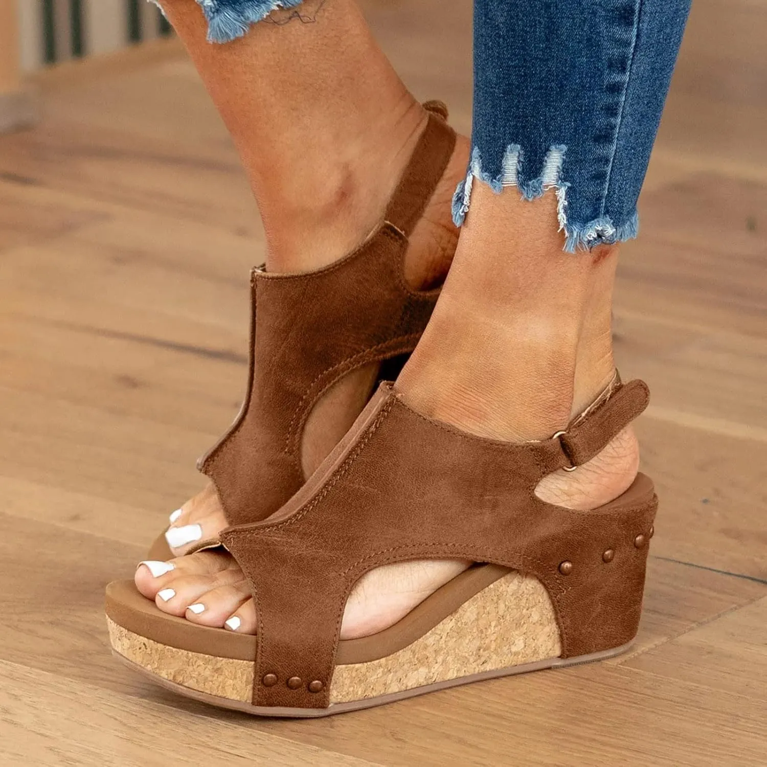 Platform Wedges Sandals Women Comfortable Open Toe Casual Shoes Buckle Ankle Strap Comfortable Casual Summer Shoes Comfy Orthopedic Cork Sandals Slip On Espadrilles