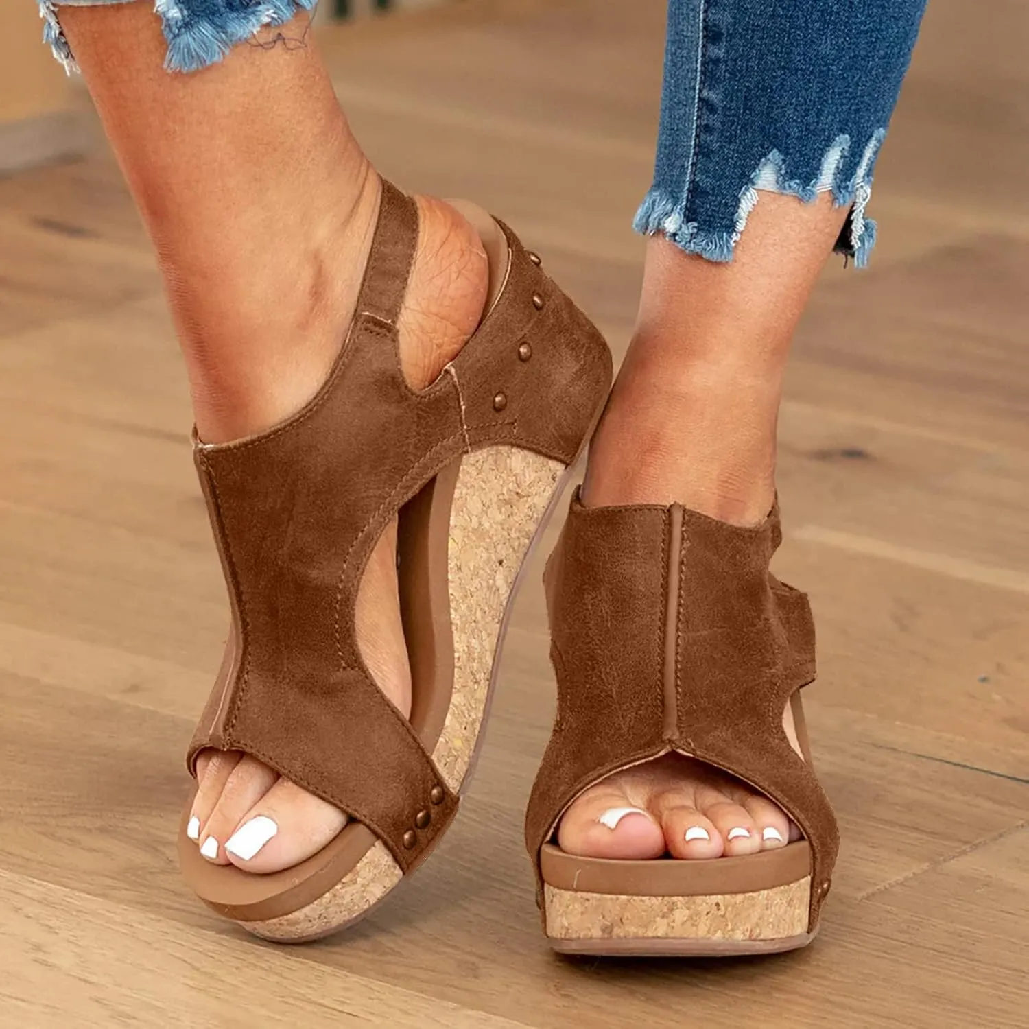Platform Wedges Sandals Women Comfortable Open Toe Casual Shoes Buckle Ankle Strap Comfortable Casual Summer Shoes Comfy Orthopedic Cork Sandals Slip On Espadrilles