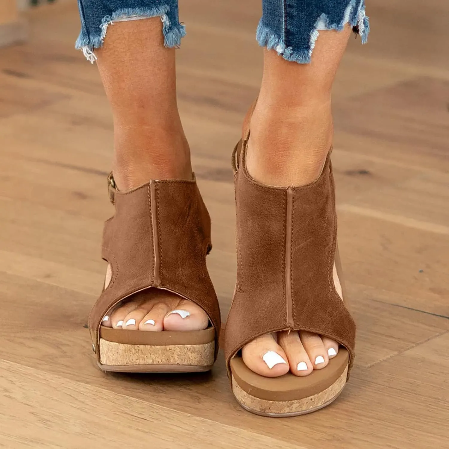Platform Wedges Sandals Women Comfortable Open Toe Casual Shoes Buckle Ankle Strap Comfortable Casual Summer Shoes Comfy Orthopedic Cork Sandals Slip On Espadrilles