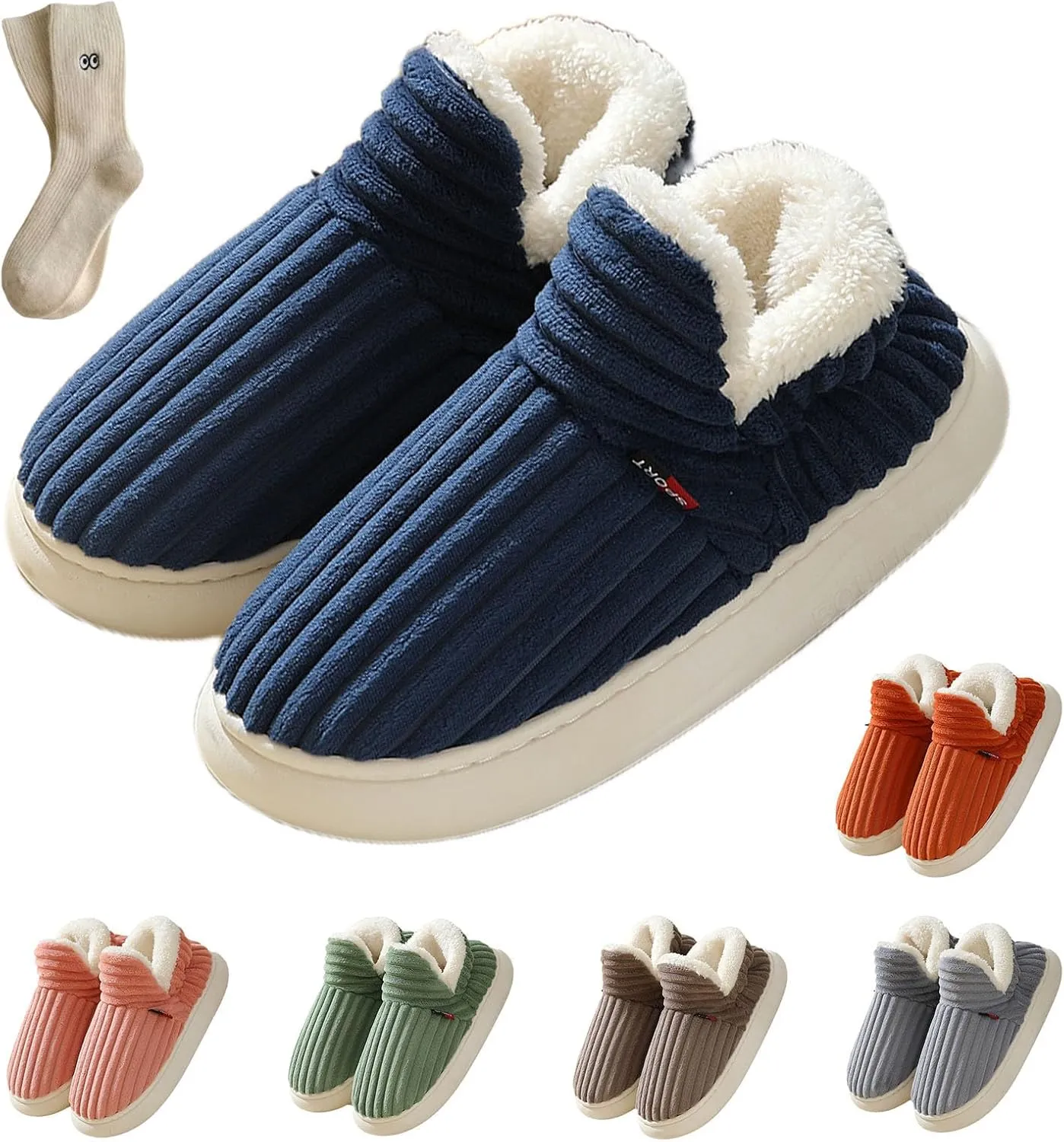 Pluffi Slipper Booties Men, Warm Fluffy Slippers for women House, Thick Sole Anti-Skid Cozy & Stylish Cloud Slides