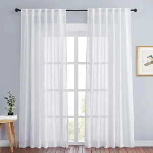 PONY DANCE White Sheer Curtains 84 Inch Length for Living Room 2 Panels Light Filtering Sheer Linen Textured Curtain for Bedroom Back Tab Rod Pocket Drapes Rustic Boho Farmhouse Decor 7 FT Long