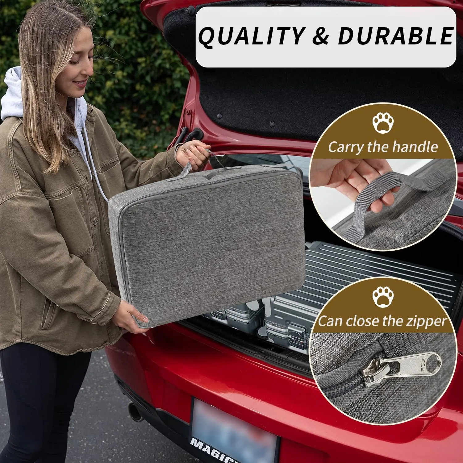 Portable Litter Box with Lid, Waterproof, Collapsible Cat Litter Box with Zipped Lid and Handle, Great for Travel Hotel Stays and Road Trip, Large