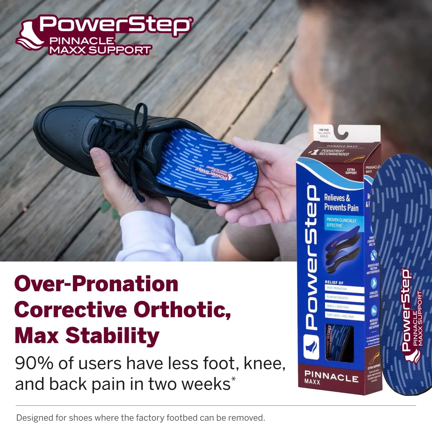 PowerStep Pinnacle Maxx Orthotic Insoles - for Maximum Stability & Comfort - Firm   Flexible Angled Heel Style to Help Flat Feet & Overpronation - Heavy Duty Inserts - Made in USA (M 14-15)