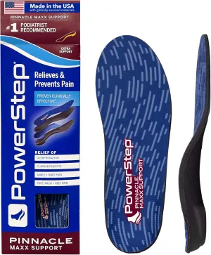 PowerStep Pinnacle Maxx Orthotic Insoles - for Maximum Stability & Comfort - Firm   Flexible Angled Heel Style to Help Flat Feet & Overpronation - Heavy Duty Inserts - Made in USA (M 14-15)