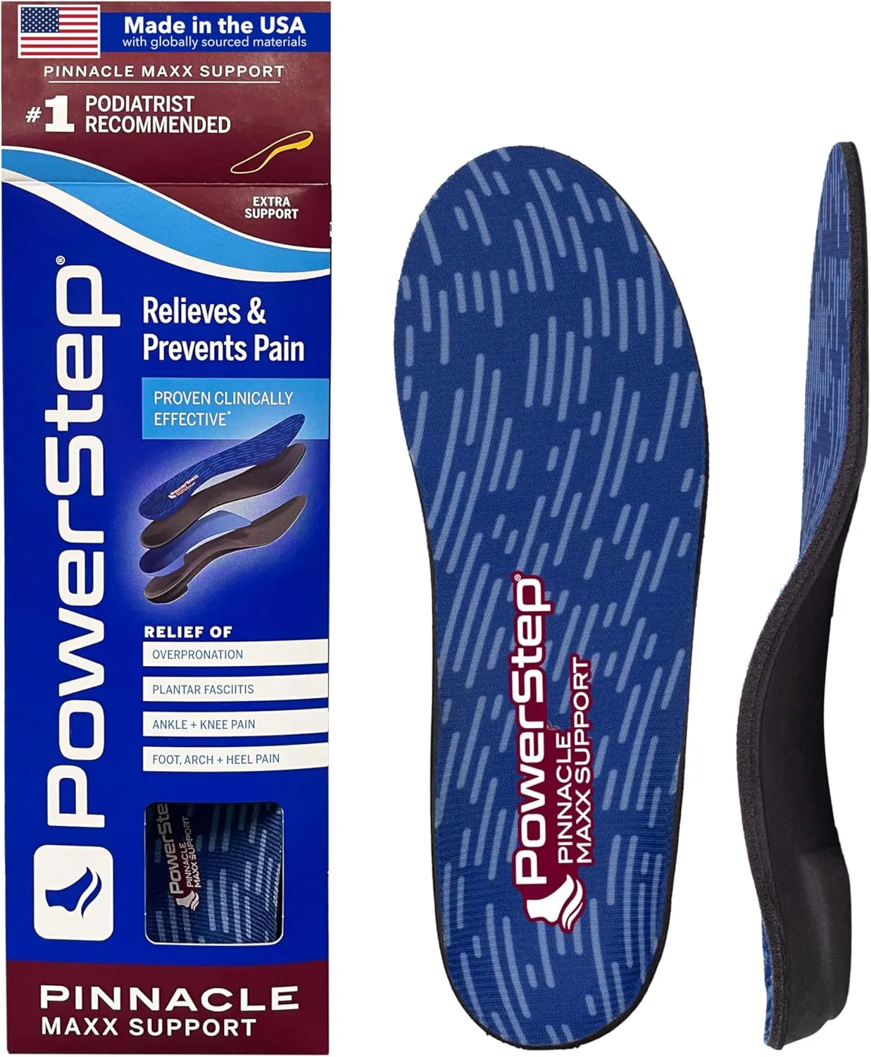 PowerStep Pinnacle Maxx Orthotic Insoles - for Maximum Stability & Comfort - Firm   Flexible Angled Heel Style to Help Flat Feet & Overpronation - Heavy Duty Inserts - Made in USA (M 14-15)