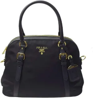 Prada Womens Tessuto Nylon Saffiano Leather Black Handbag 1BB013