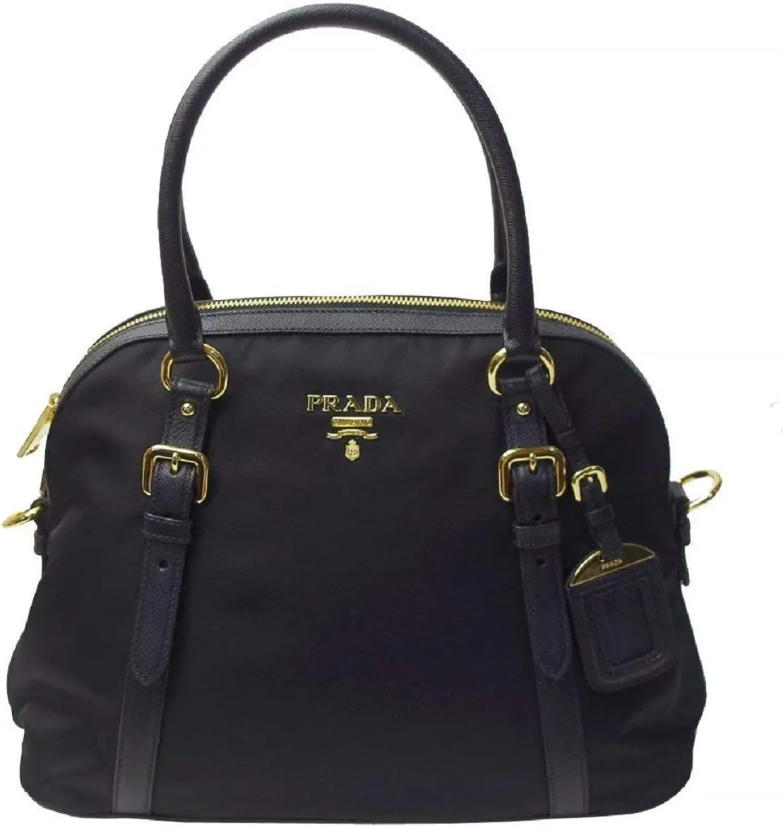Prada Womens Tessuto Nylon Saffiano Leather Black Handbag 1BB013