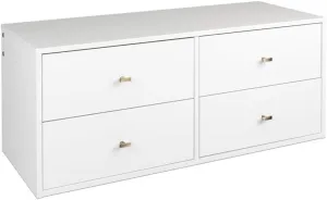 Prepac 4-Drawer Floating Dresser for Bedroom, Modern Dresser Chest of Drawers with Brushed Brass Knobs 16" D x 42.25" W x 17.25" H, White, WDBW-1412-1