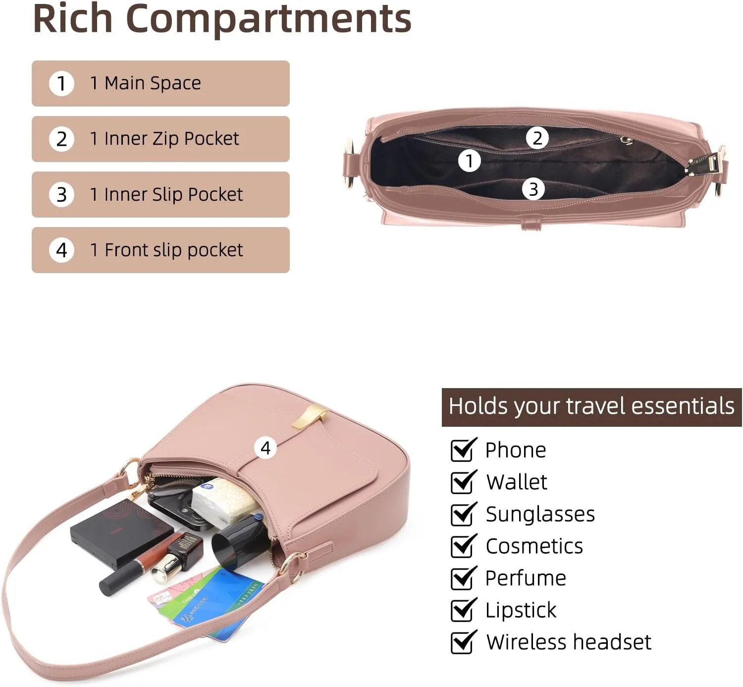 Prettyzys Crescent Shoulder Bag for Women, Vintage Retro Vegan Leather Clutch Tote Handbags Crossbody Bags Handbag for Women
