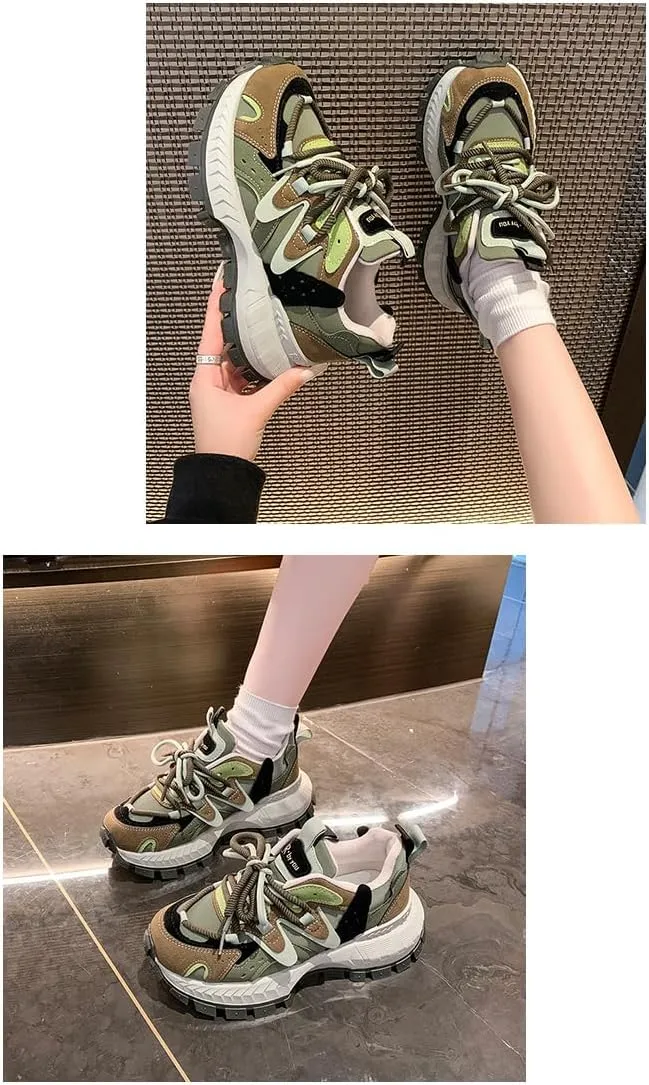 PU Leather Y2K Chunky Sneakers Soft Non Slip Sole for Spring Autumn Outdoor Sports and Daily Wear with Slimming Waist Design for Stylish Comfort