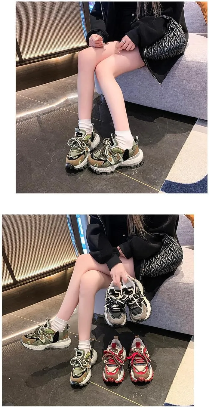 PU Leather Y2K Chunky Sneakers Soft Non Slip Sole for Spring Autumn Outdoor Sports and Daily Wear with Slimming Waist Design for Stylish Comfort