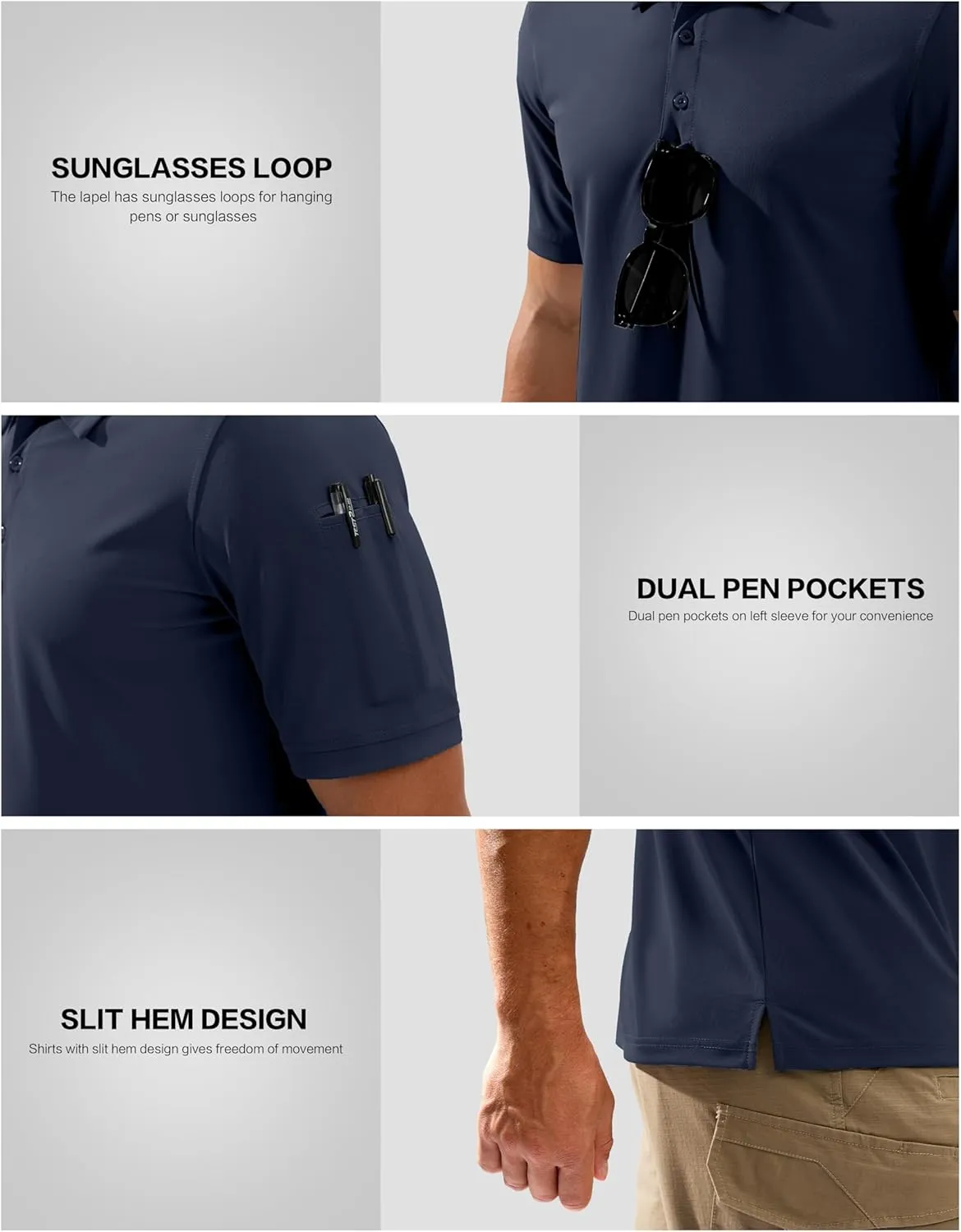 Pudolla Mens Tactical Shirts Short Sleeve Golf Work Polos Moisture Wicking Dry Fit Collared Shirt Lightweight Polo Shirt