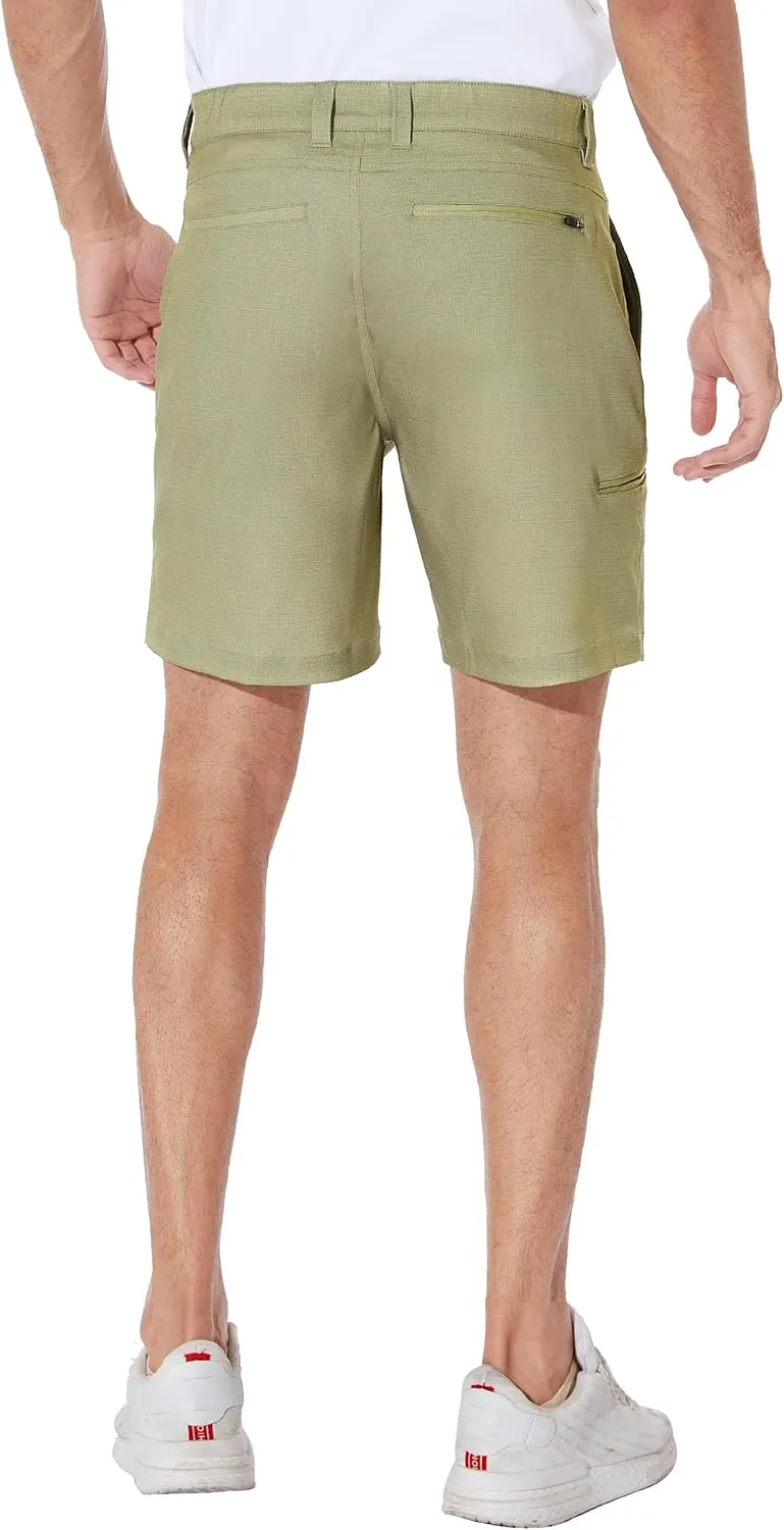 PULI Mens Golf Hybrid Shorts 7 Inch Dress Stretch Hiking Flat Front Quick Dry Lightweight Board Casual Shorts with Pockets