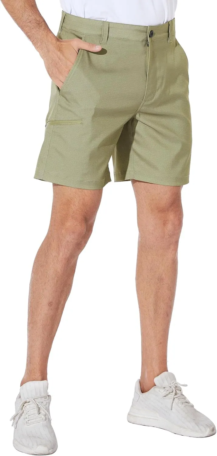 PULI Mens Golf Hybrid Shorts 7 Inch Dress Stretch Hiking Flat Front Quick Dry Lightweight Board Casual Shorts with Pockets