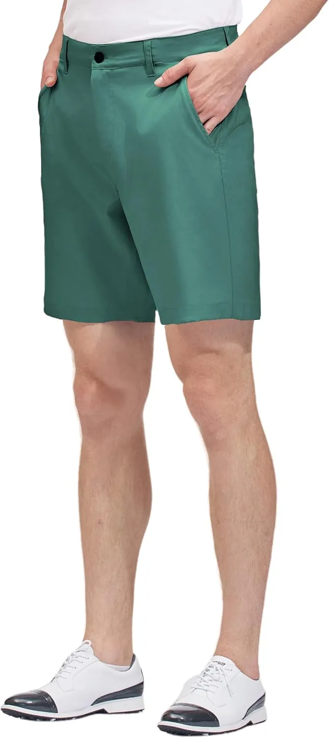 PULI Mens Golf Hybrid Shorts 7 Inch Dress Stretch Hiking Flat Front Quick Dry Lightweight Board Casual Shorts with Pockets