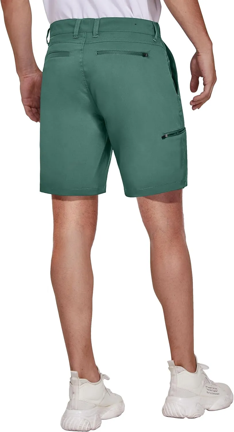 PULI Mens Golf Hybrid Shorts 7 Inch Dress Stretch Hiking Flat Front Quick Dry Lightweight Board Casual Shorts with Pockets