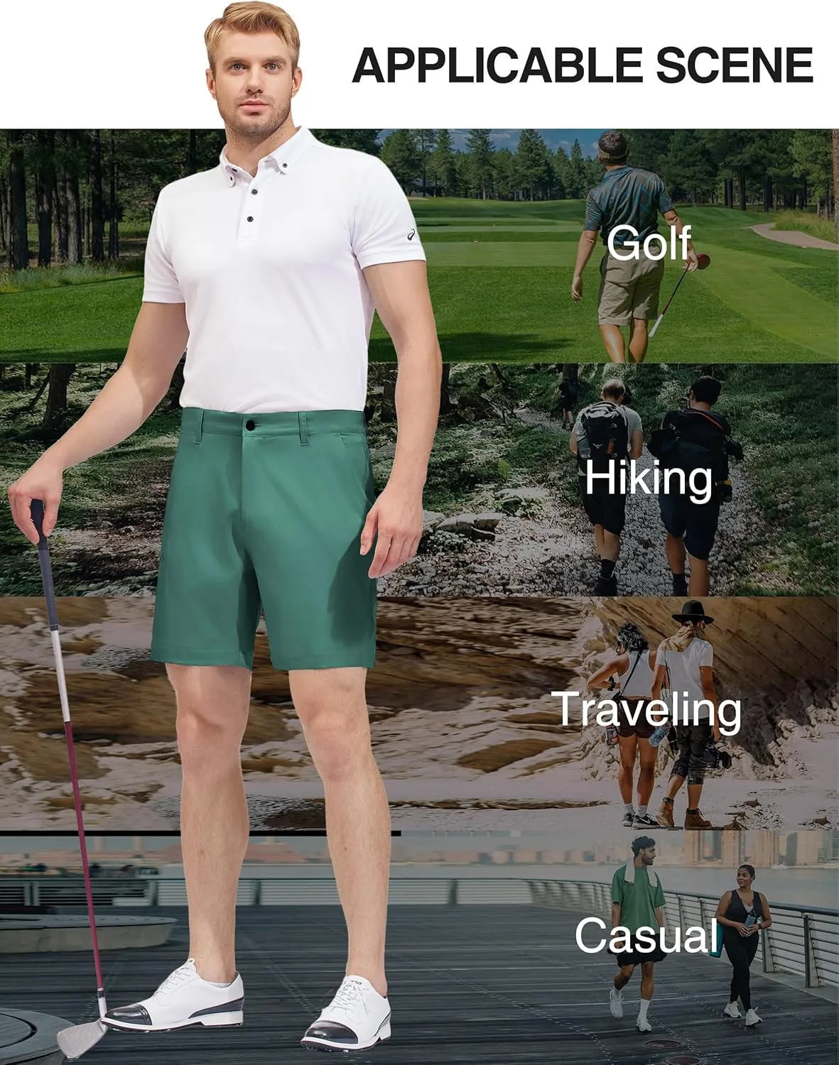 PULI Mens Golf Hybrid Shorts 7 Inch Dress Stretch Hiking Flat Front Quick Dry Lightweight Board Casual Shorts with Pockets