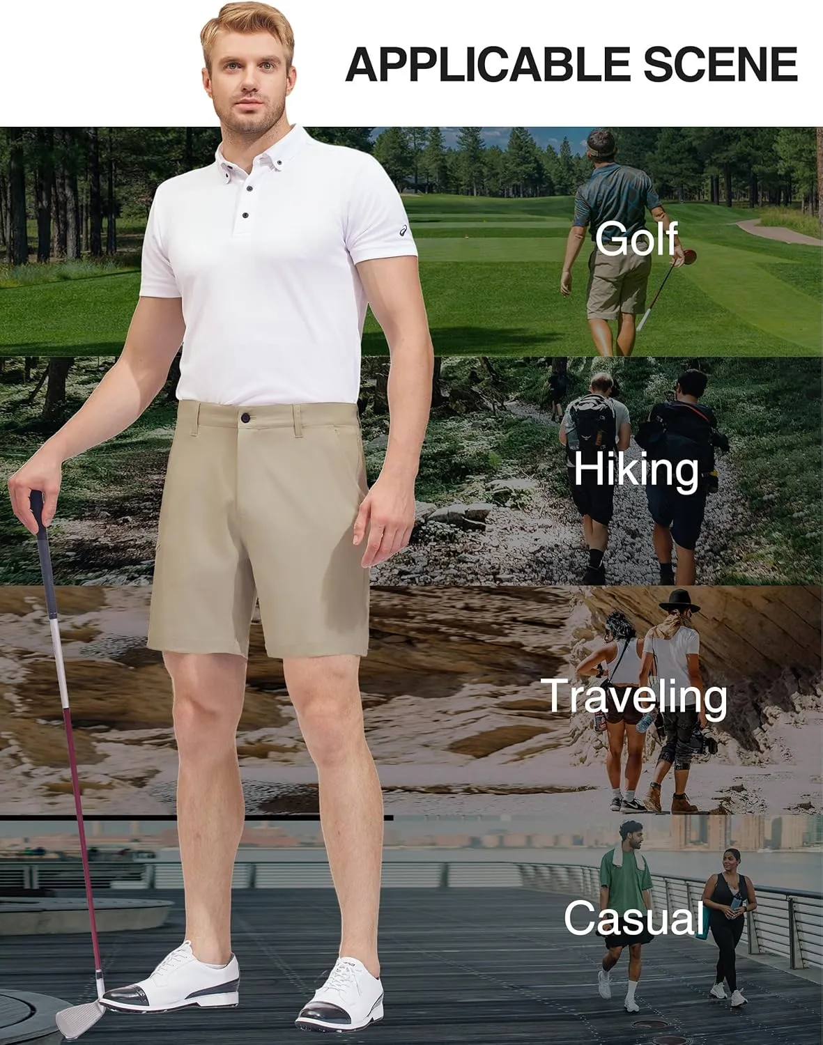 PULI Mens Golf Hybrid Shorts 7 Inch Dress Stretch Hiking Flat Front Quick Dry Lightweight Board Casual Shorts with Pockets