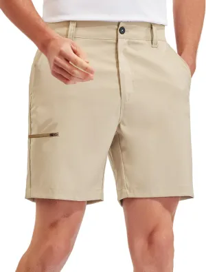 PULI Mens Golf Hybrid Shorts 7 Inch Dress Stretch Hiking Flat Front Quick Dry Lightweight Board Casual Shorts with Pockets