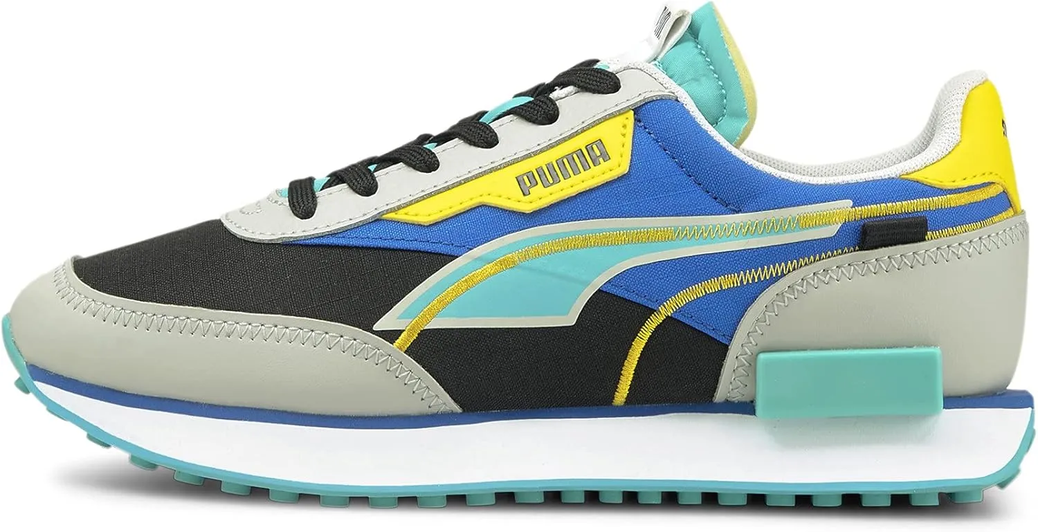 PUMA unisex child Future Rider Sneaker, Puma Black-gray Violet-future Blue, 5.5 Big Kid US