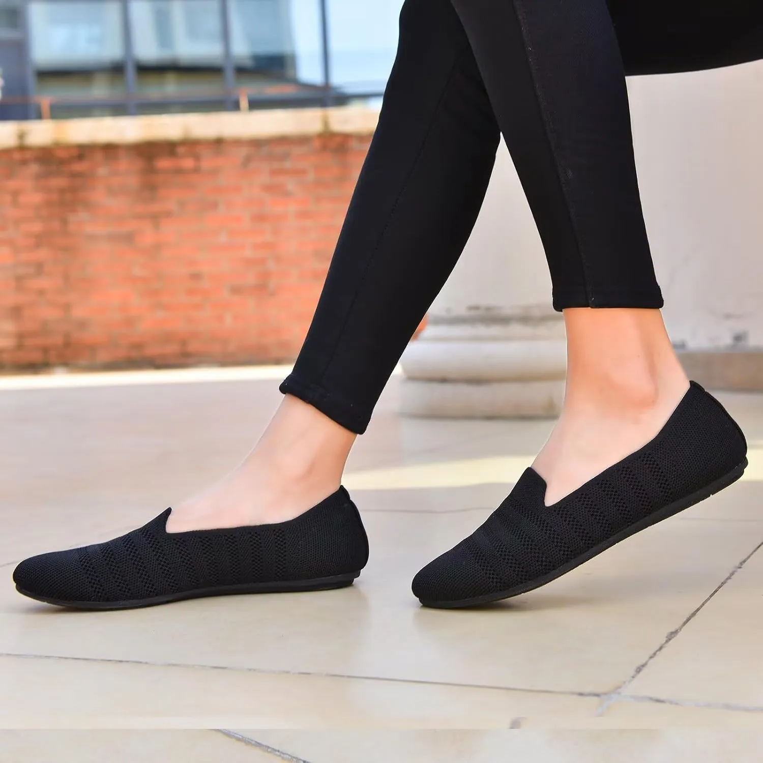 Puxowe Women's Knit Ballet Flats Slip-On Shoes with Low Wedge Sole - Comfortable Round Toe Shoes for Walking, Dress & Casual Outfits