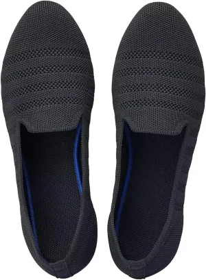 Puxowe Women's Knit Ballet Flats Slip-On Shoes with Low Wedge Sole - Comfortable Round Toe Shoes for Walking, Dress & Casual Outfits