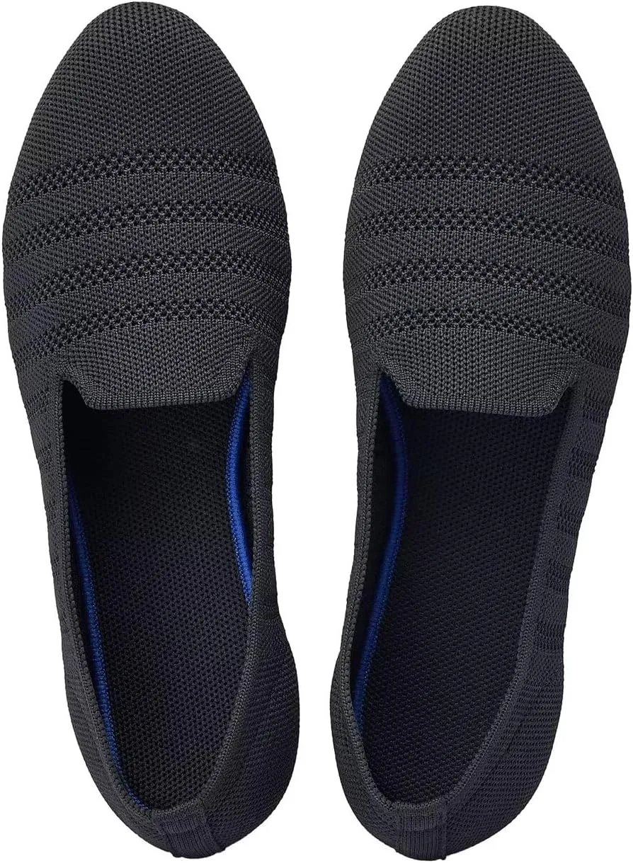 Puxowe Women's Knit Ballet Flats Slip-On Shoes with Low Wedge Sole - Comfortable Round Toe Shoes for Walking, Dress & Casual Outfits