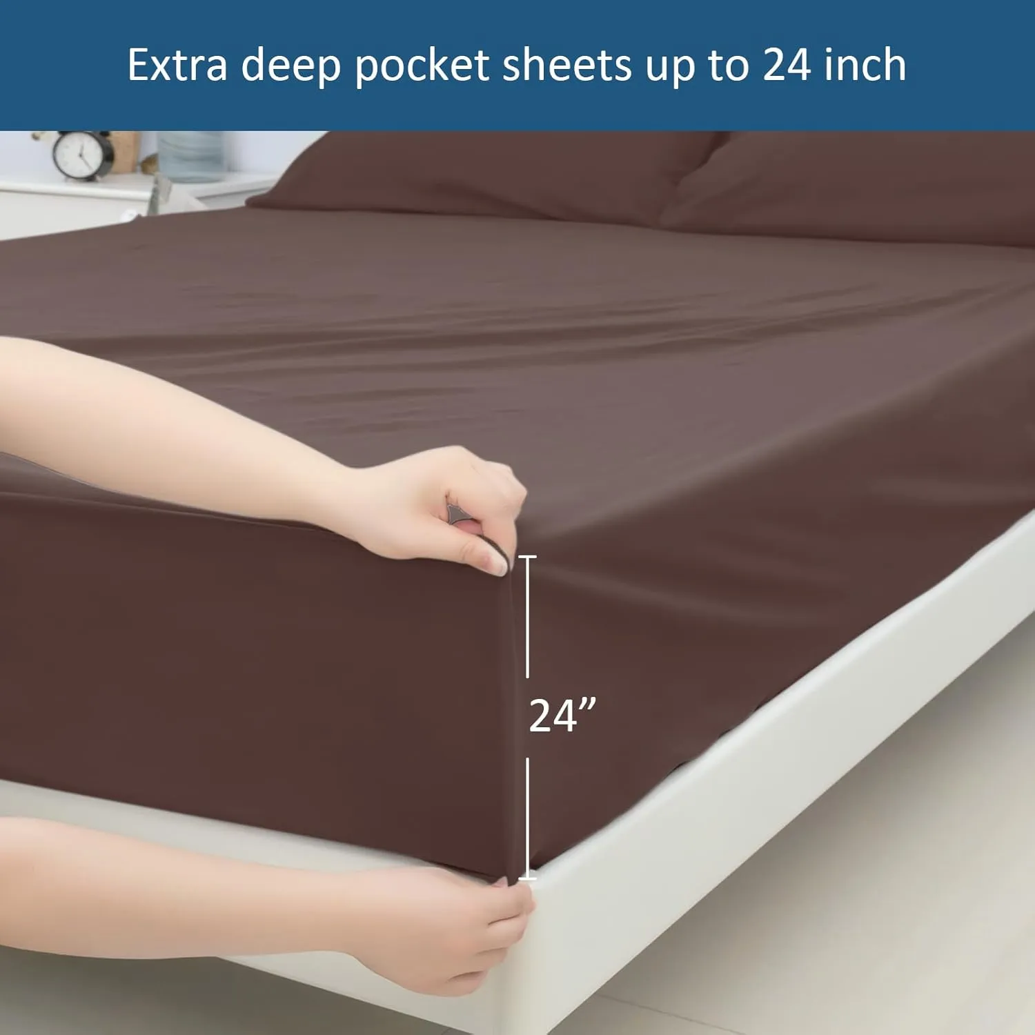 Queen Sheet Set for Air Mattress - Sheets Queen Size Bed Set - 3Pcs Side Storage Pocket Fitted Sheet & Pillowcases Easily Fits 16in to 24in Pillow Top Air Bed Mattress - Brown