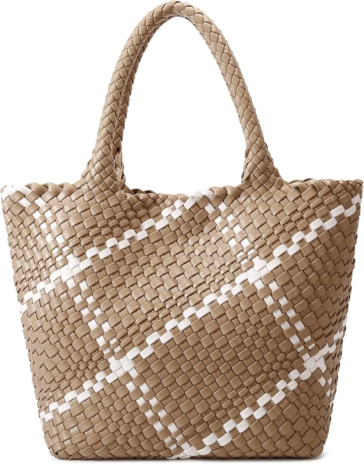 Queenoris Fashion Woven Tote Bag for Women, Shopper Bag Soft Vegan Leather Hand-woven Handbag with Purse