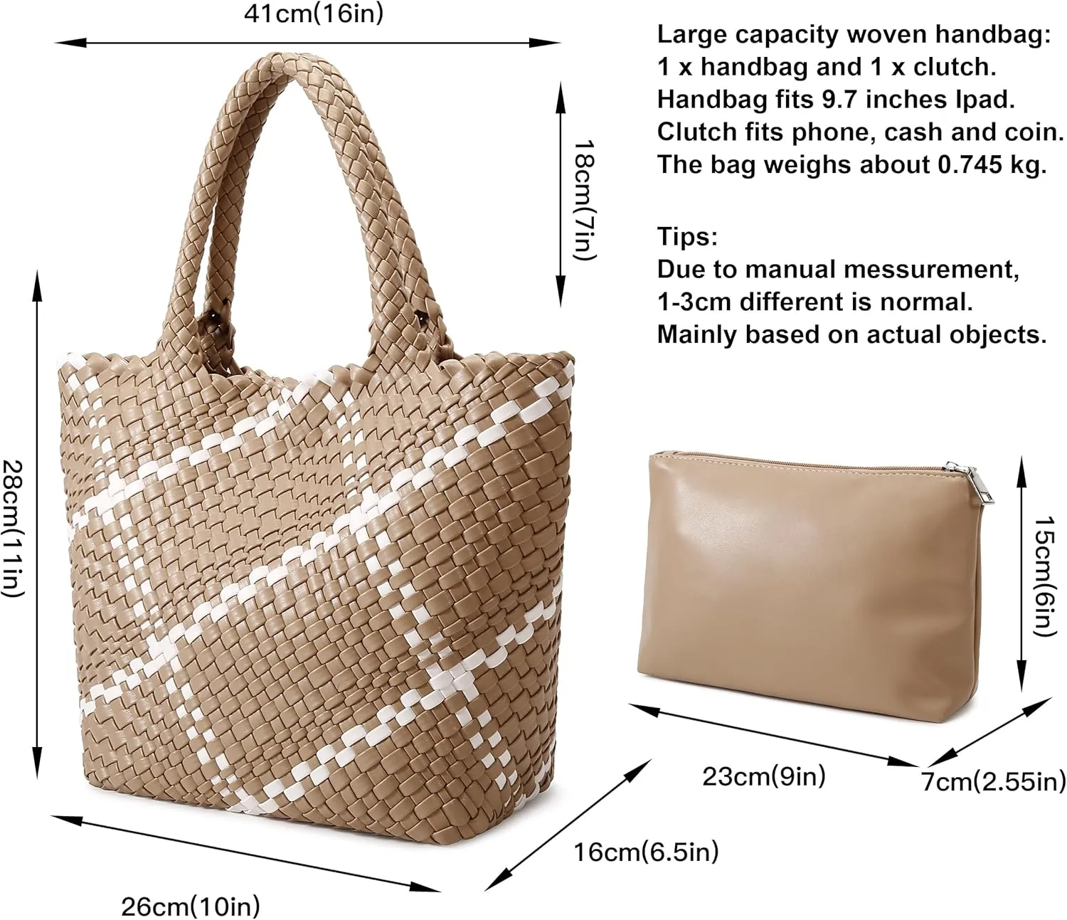 Queenoris Fashion Woven Tote Bag for Women, Shopper Bag Soft Vegan Leather Hand-woven Handbag with Purse