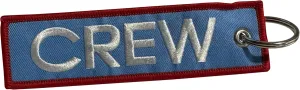 "CREW Embroidered Keychain - White on Light Blue with Red Trim