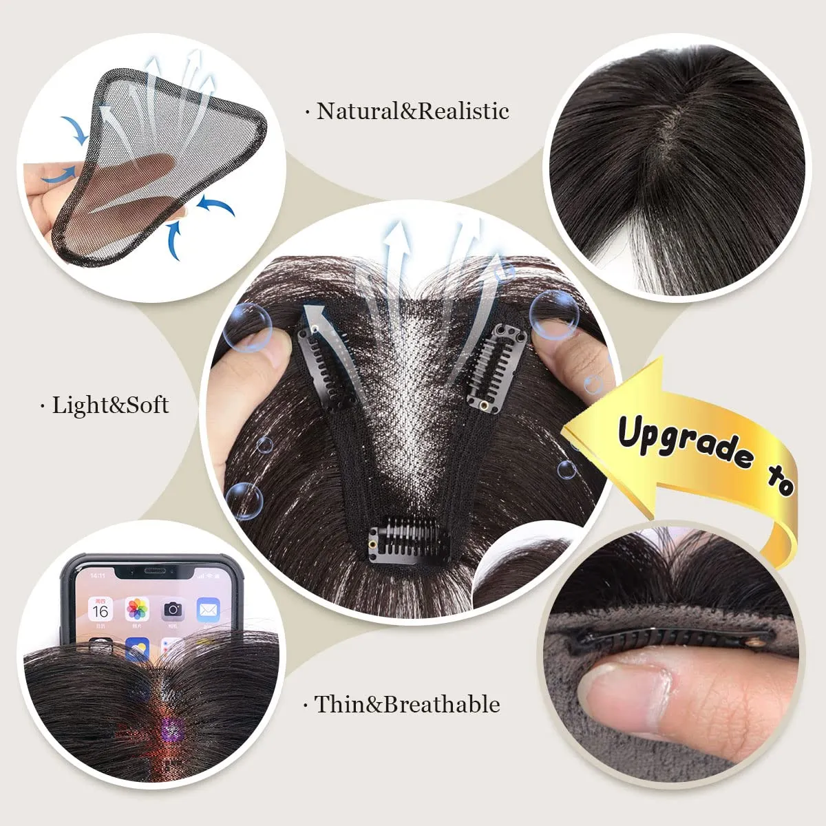 Real Human Hair Toppers for Women - No Bangs, Premium Remy Hair, 14 inch
