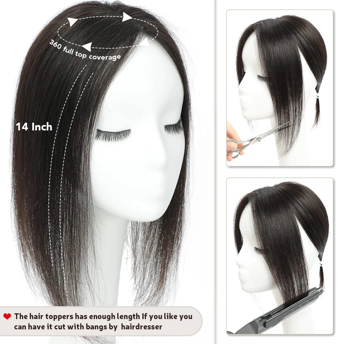Real Human Hair Toppers for Women - No Bangs, Premium Remy Hair, 14 inch