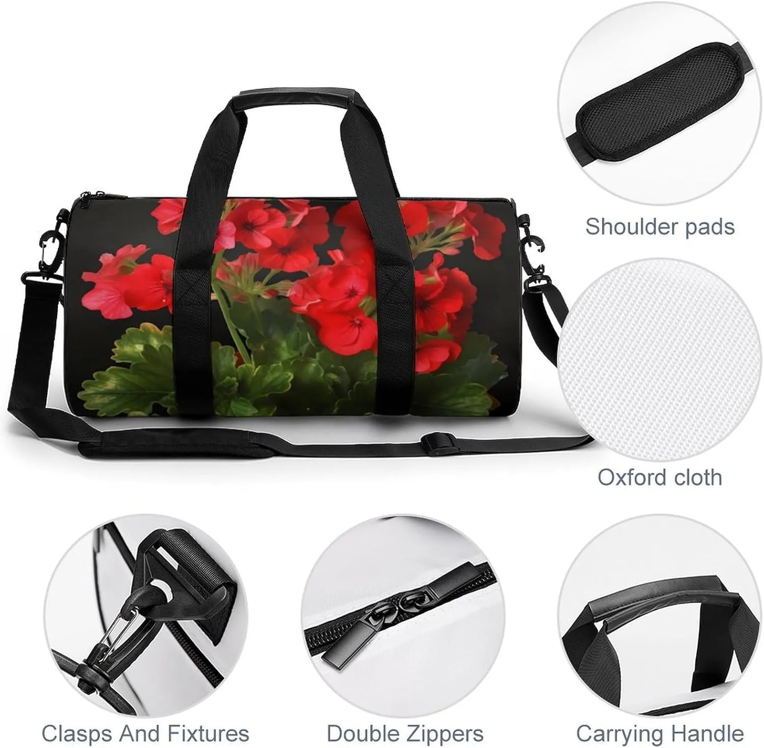 Red Geraniums Duffel Bag for Men Women Gym Bag Sports Small Overnight Bag for Travel Weekender, 17.7in/9in/9in, XB0606009