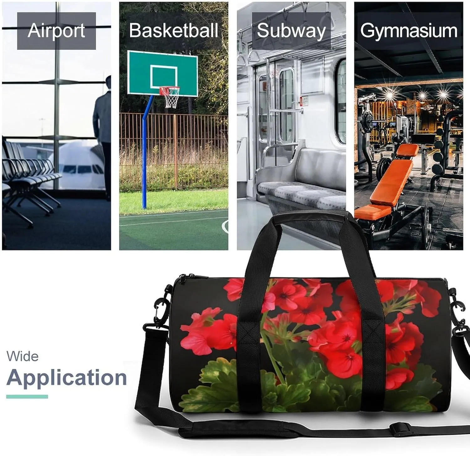 Red Geraniums Duffel Bag for Men Women Gym Bag Sports Small Overnight Bag for Travel Weekender, 17.7in/9in/9in, XB0606009