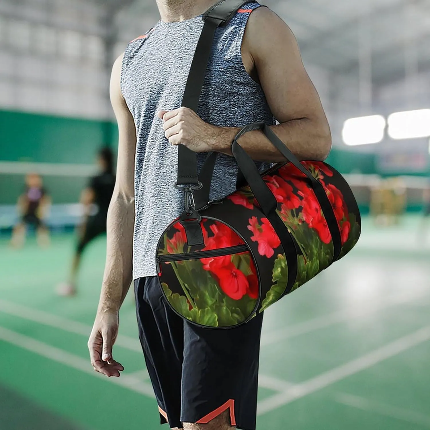 Red Geraniums Duffel Bag for Men Women Gym Bag Sports Small Overnight Bag for Travel Weekender, 17.7in/9in/9in, XB0606009