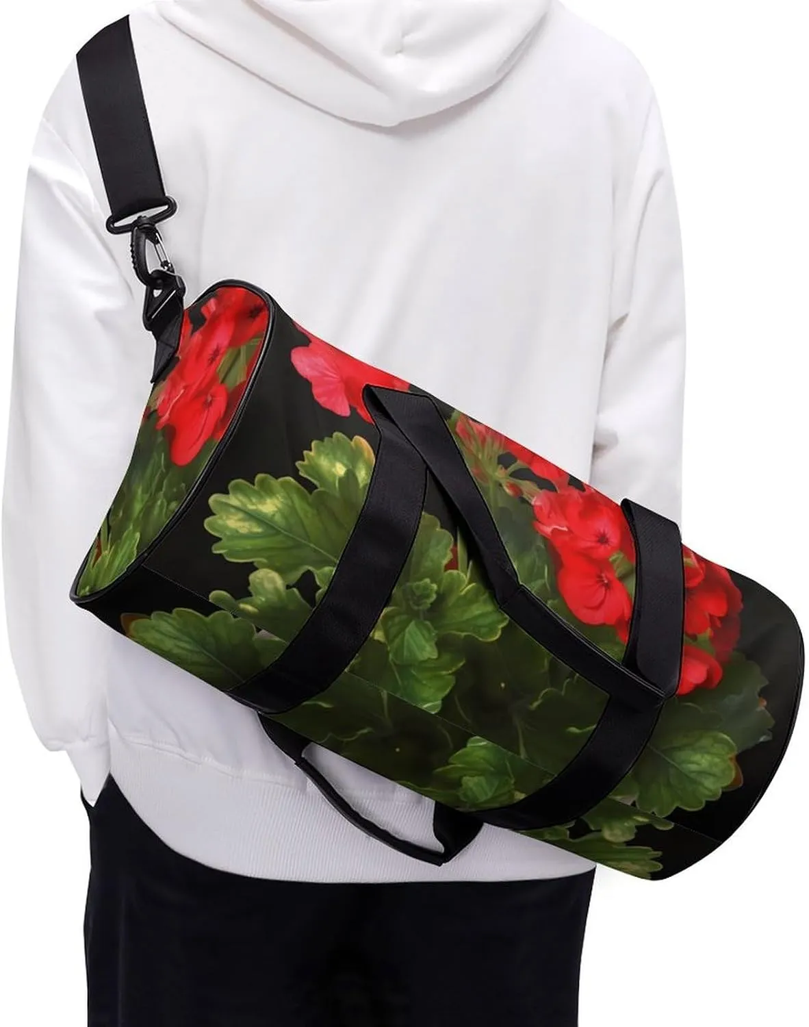 Red Geraniums Duffel Bag for Men Women Gym Bag Sports Small Overnight Bag for Travel Weekender, 17.7in/9in/9in, XB0606009