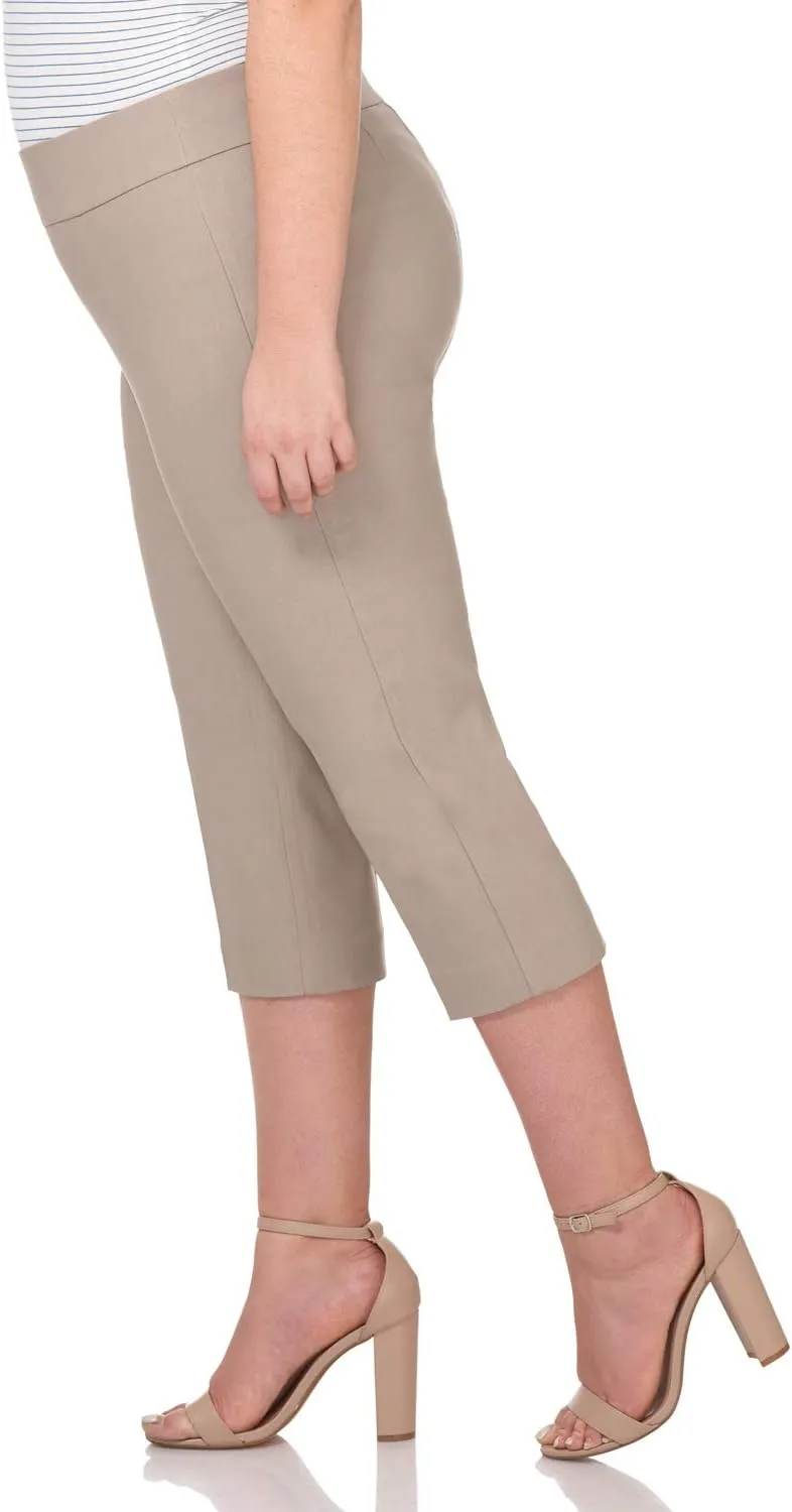 Rekucci Curvy Woman Plus Size Classic Pull-On Stretchy Straight Leg Capri