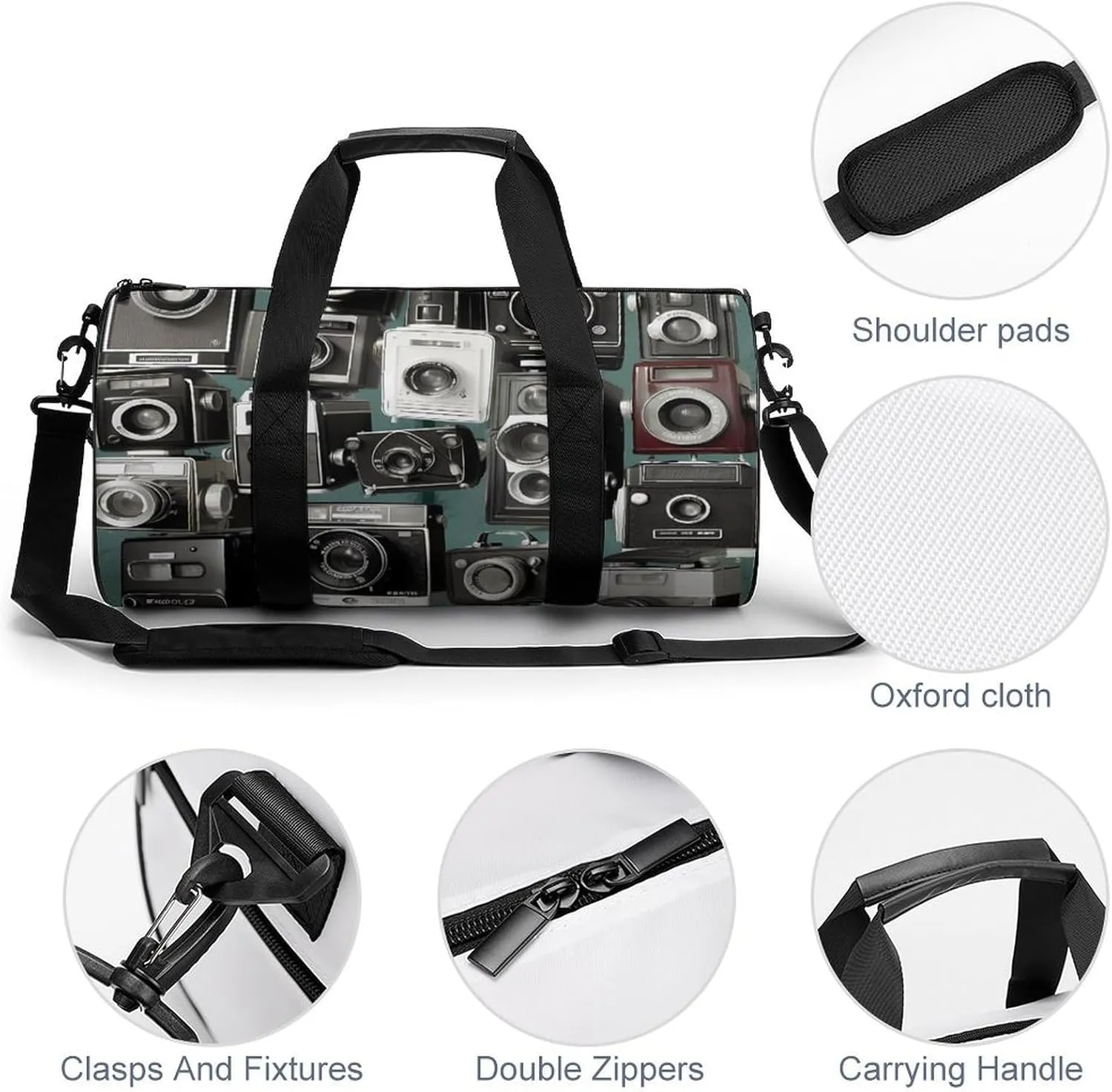 Retro Cool Camera Collection Duffel Bag for Men Women Gym Bag Sports Small Overnight Bag for Travel Weekender, 17.7in/9in/9in, XB0606009