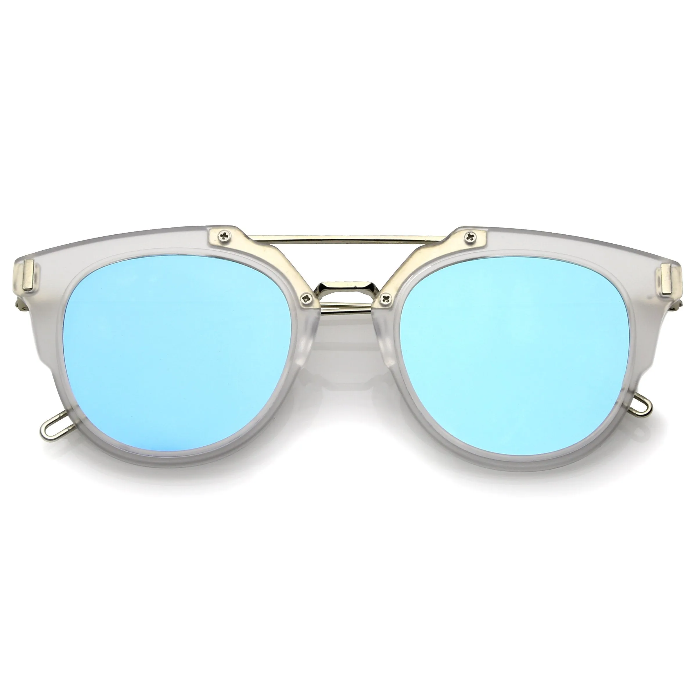 Retro Horned Rim Modern Minimal Mirrored Flat Lens Sunglasses A738